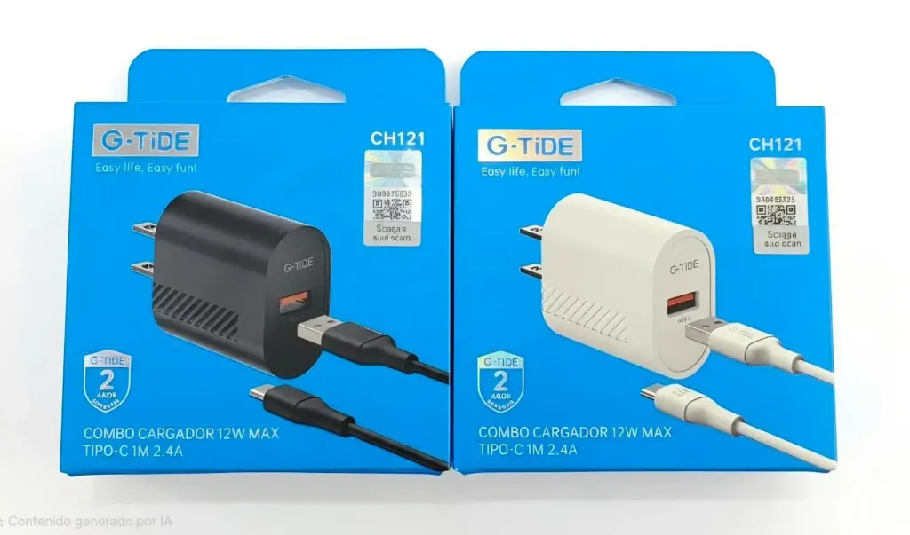 COMBO CARGADOR TIPO C 12W (CH121) (NEGRO)